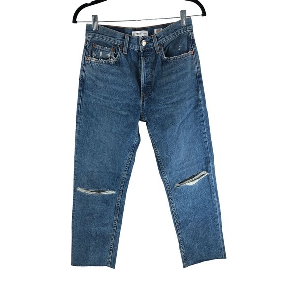 Re/Done Womens Jeans High Rise Stove Pipe Medium56 Wash Button Fly 26